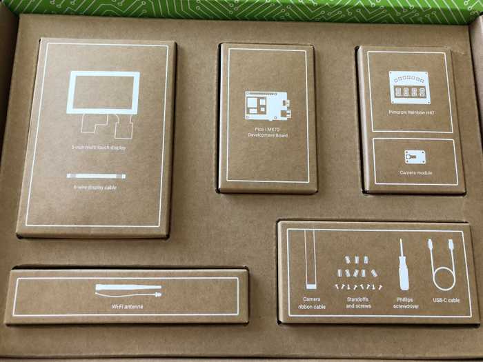 Perfectly nestled packaging in the Android Things Starter Kit