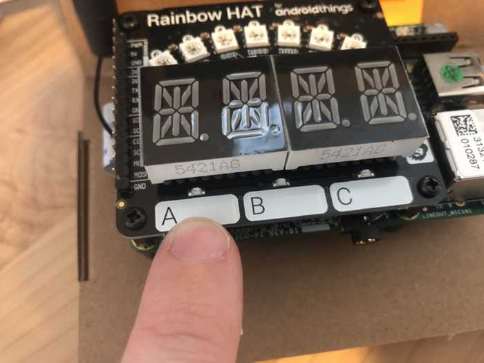 Despite looking like white labels, “A”, “B”, and “C” are buttons (currently off, so no LEDs are on)